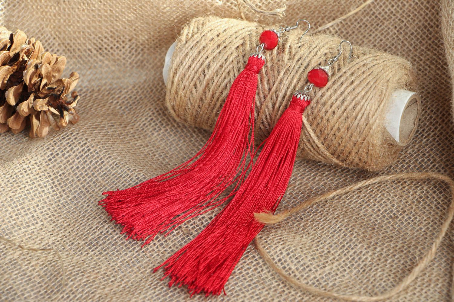 Long earrings made of threads photo 3
