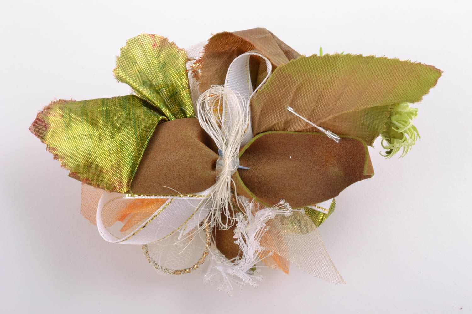Handmade artificial flowers for DIY brooch or hair clip in pastel color shades photo 3