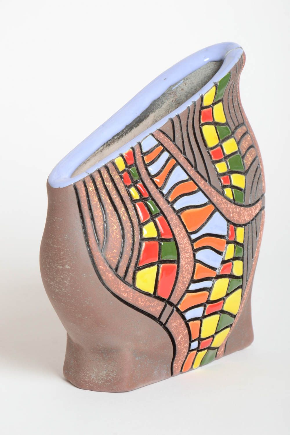 Сувенир ручной работы керамическая ваза для цветов декор интерьера склон фото 2