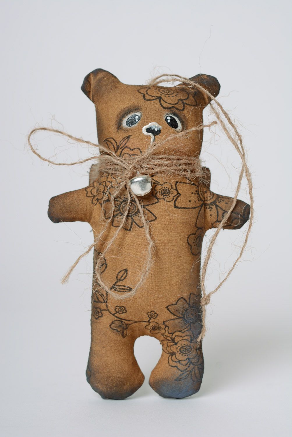 Handmade designer soft toy painted and soaked with coffee interior decor Bear photo 3