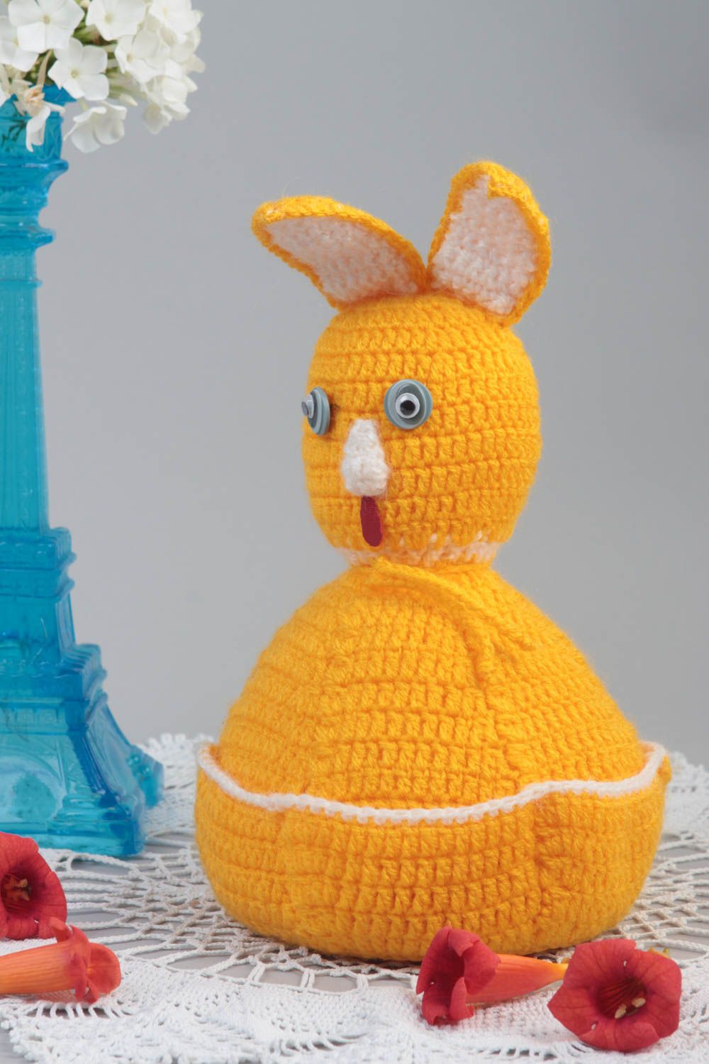 Handmade gehäkeltes Kuscheltier Spielzeug Hase Designer Geschenk für Kinder gelb foto 1