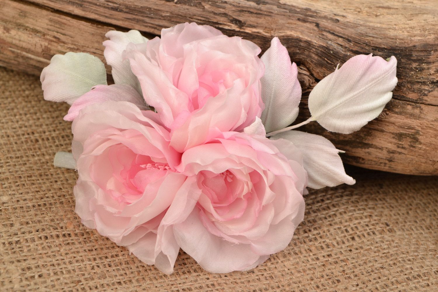 Handmade natural Japanese silk roses with ostrich feathers for hair clip DIY photo 1