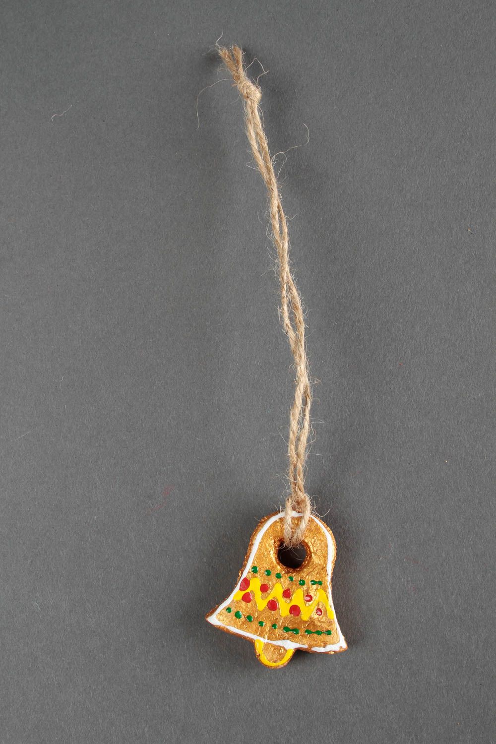 Cloche miniature faite main Suspension décorative jaune pâte à sel Déco maison photo 3