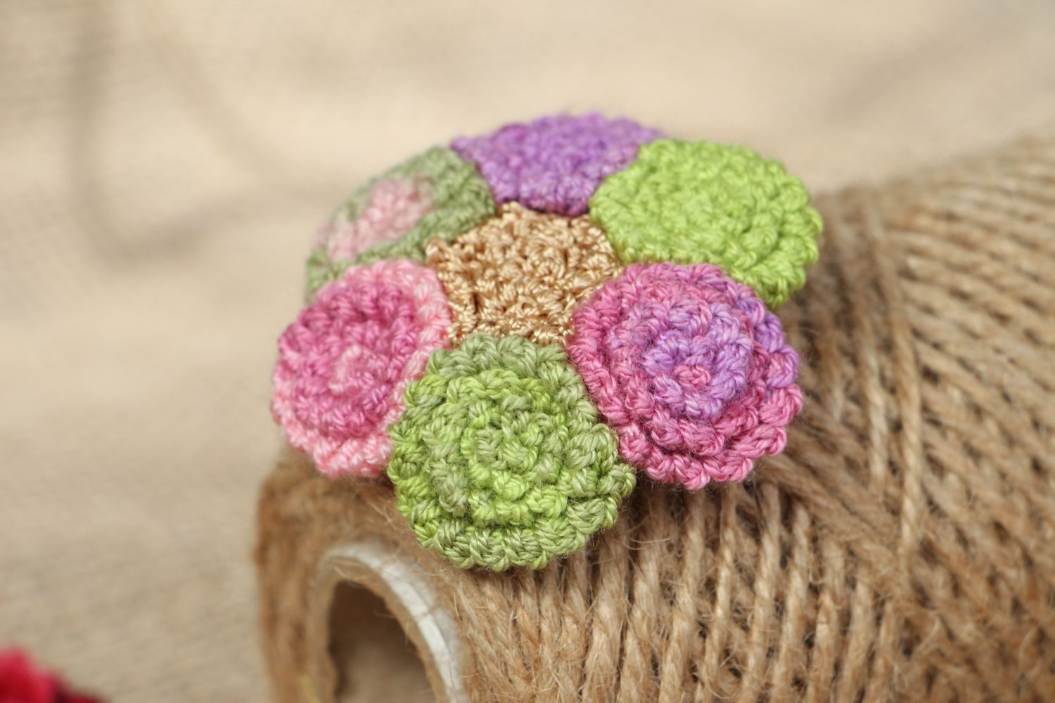 Handmade crochet brooch Colored Stones photo 5