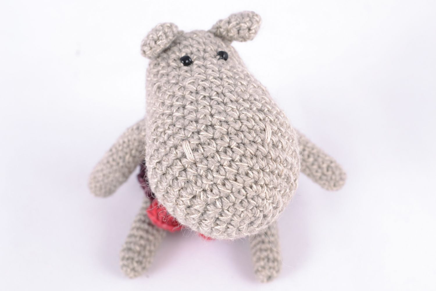 Jouet mou tricoté à la main gris fait main hippopotame cadeau pour enfant photo 4