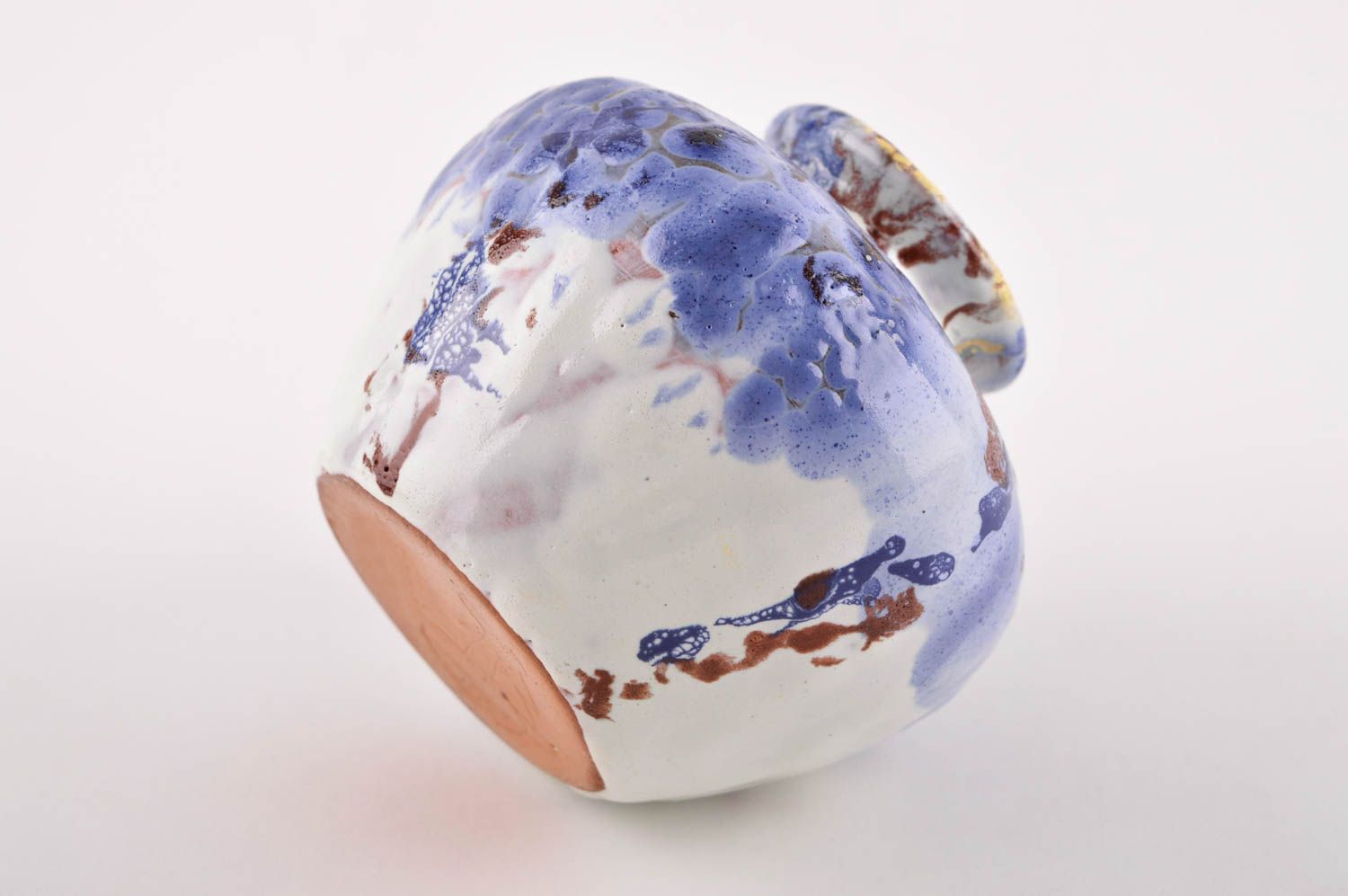 Small ceramic blue flat handmade flower vase 4, 0,75 lb photo 3