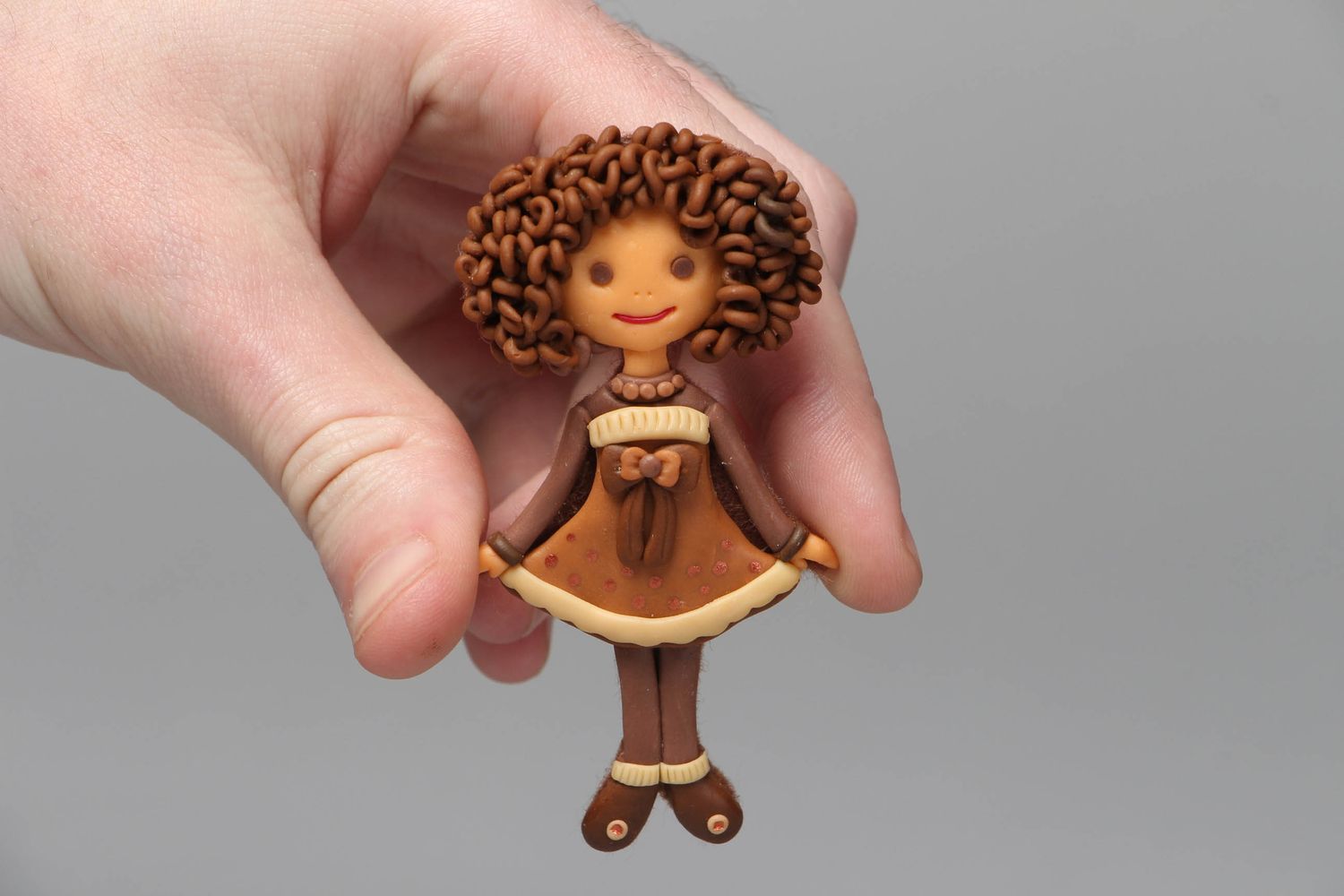 Polymer clay brooch in the shape of doll Ulya photo 4