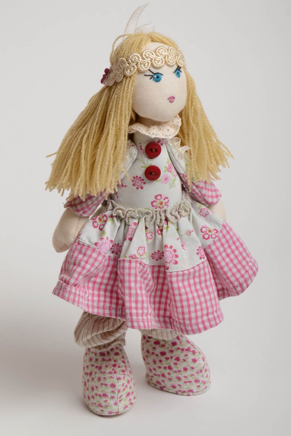 Мягкая кукла ручной работы из натуральных тканей красивая оригинальная Варвара фото 2