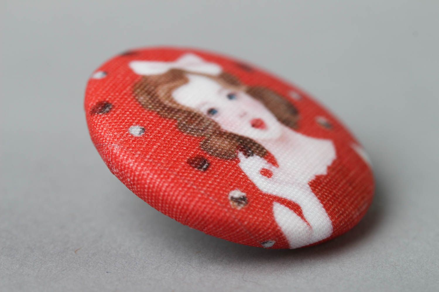 Red handmade plastic button printed fabric button needlework accessories photo 2