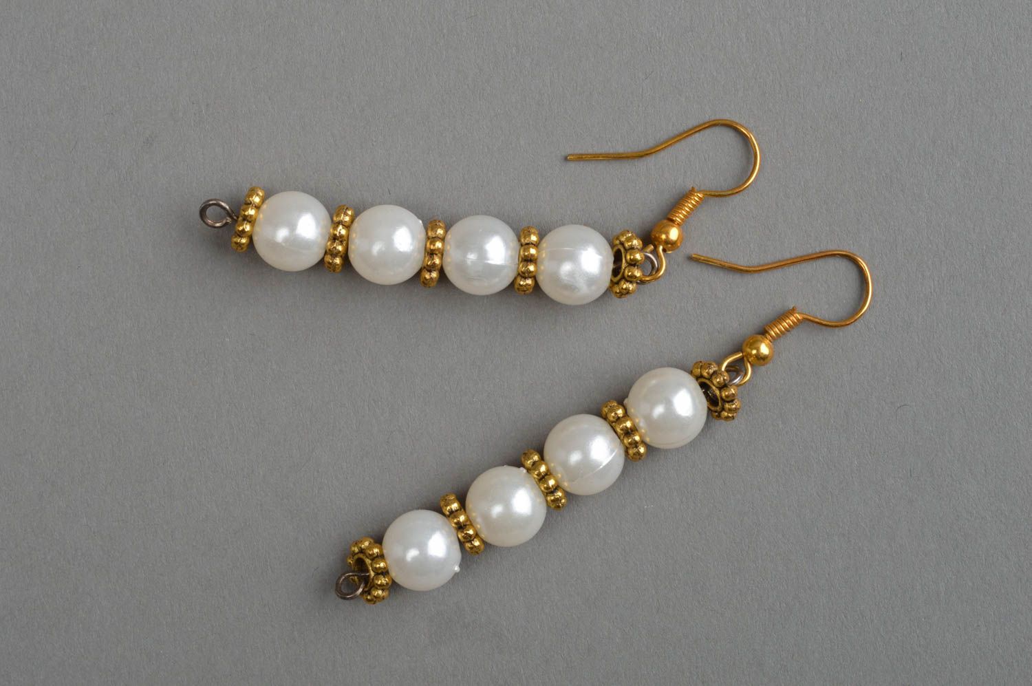 Handmade long earrings white unusual jewelry stylish designer accessories photo 2
