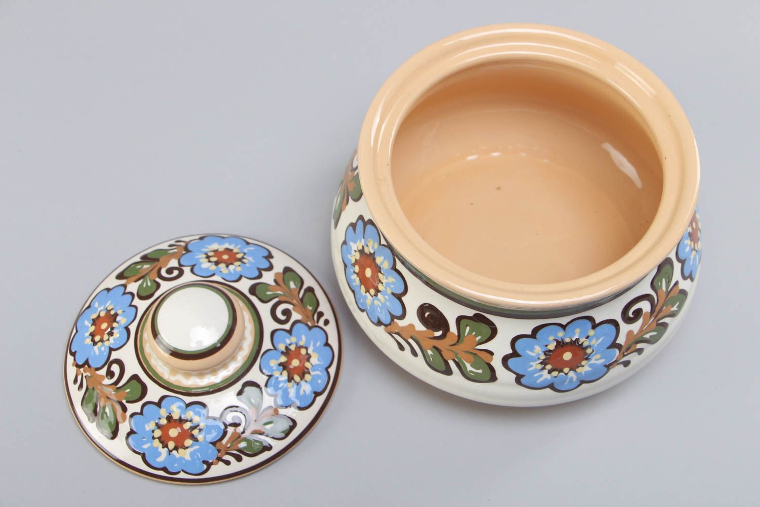 Olla de barro con tapa para guisos de cerámica artesanal original pintada 2 l foto 3