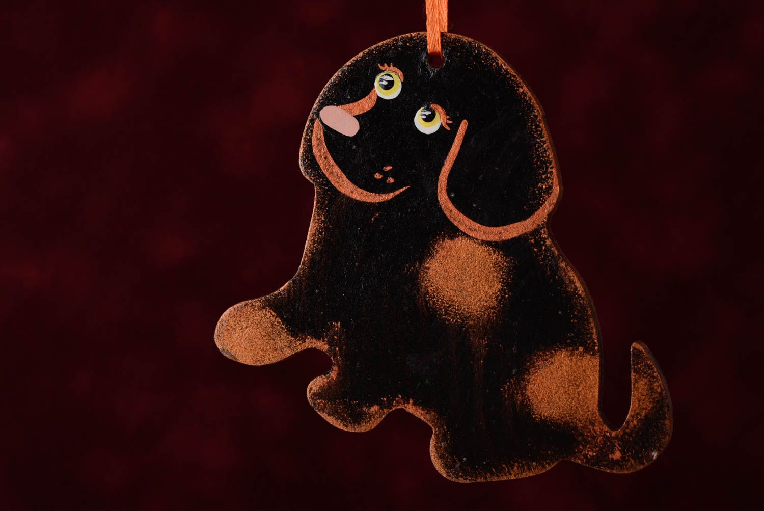 Beautiful handmade interior pendant painted with acrylics in the shape of chocolate dog photo 4