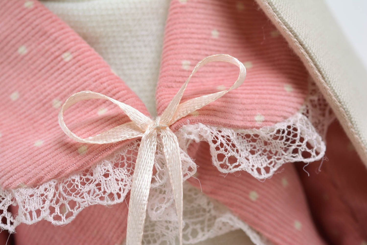Handmade designer interior soft doll rabbit girl in pink clothing and white hat photo 5