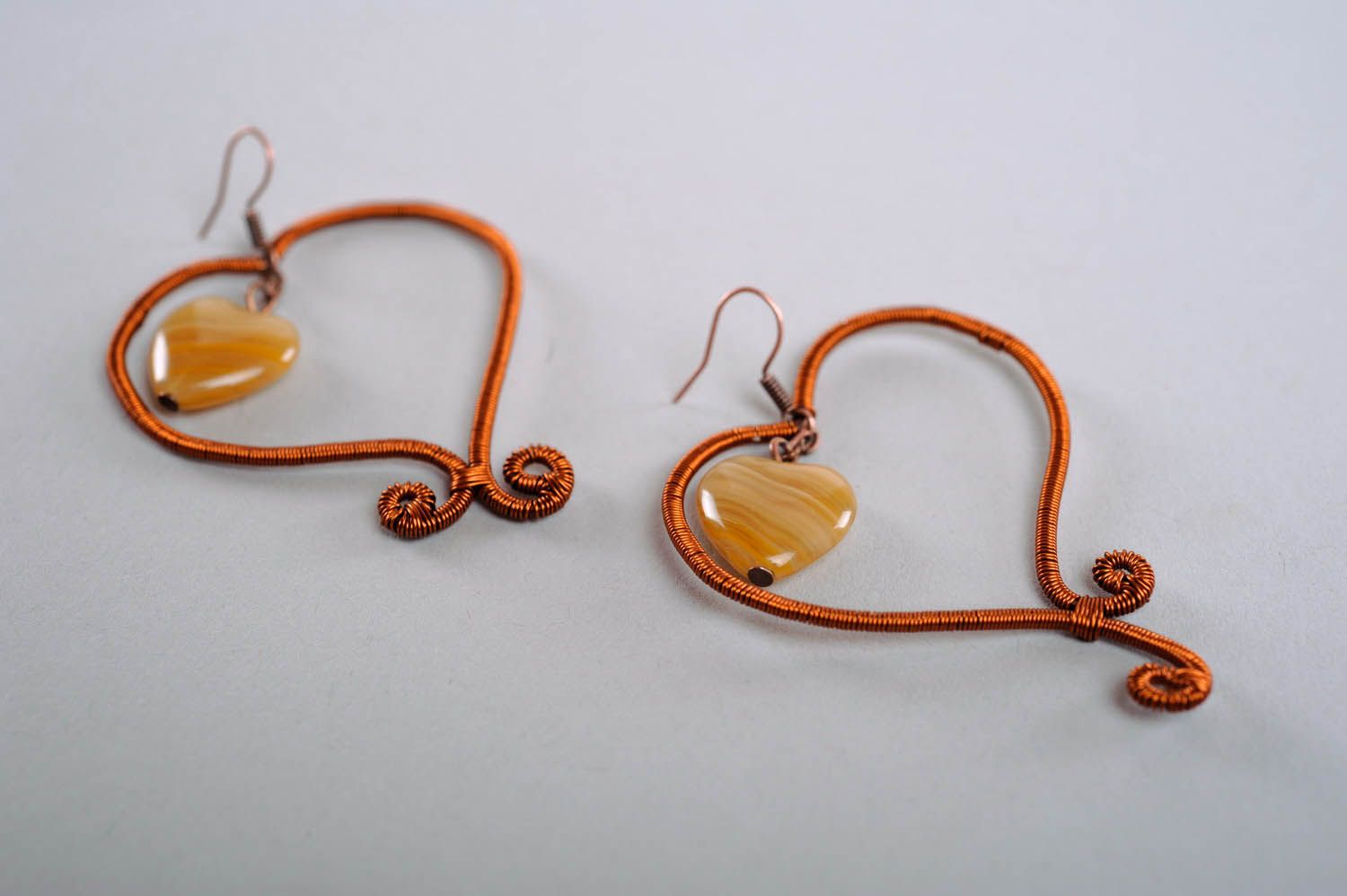 Earrings Made of Copper Wire Heart photo 1