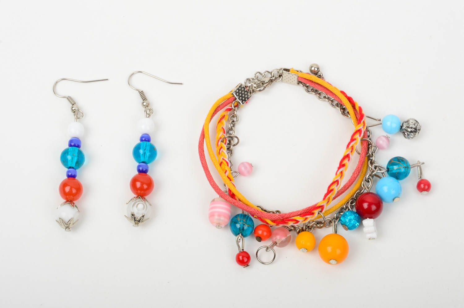 Handmade jewelry set polymer clay bead earrings beaded bracelet gifts for girls photo 3