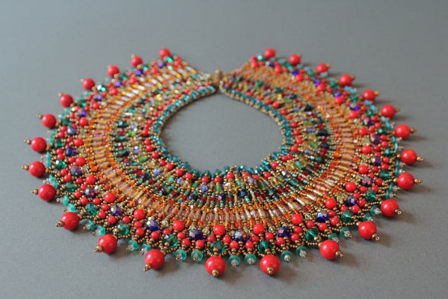 Ethnic necklace made of Czech beads with decorative stones photo 1