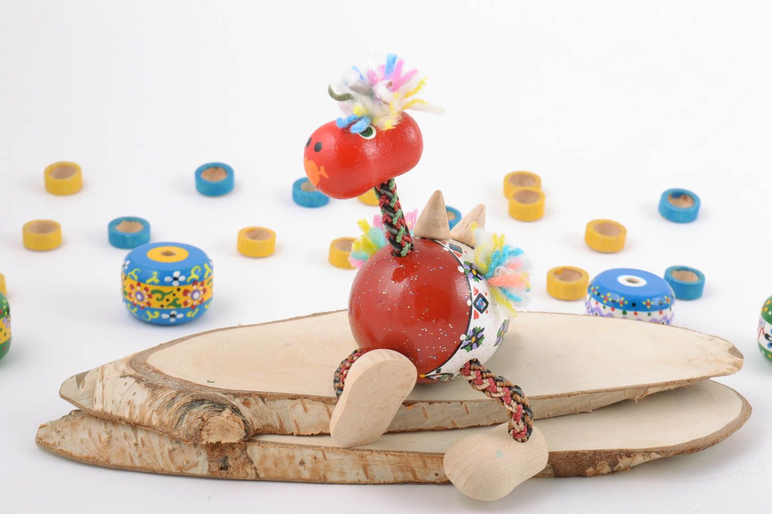 Holz Spielzeug Drache handgemacht bemalt in Rot bunt Öko Spielzeug für Kind foto 1