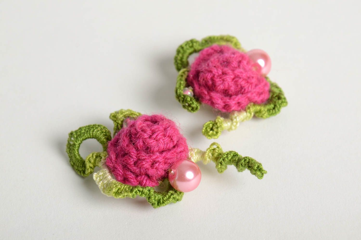 Crochet flower handmade brooches textile jewelry designer accessories for girls photo 2