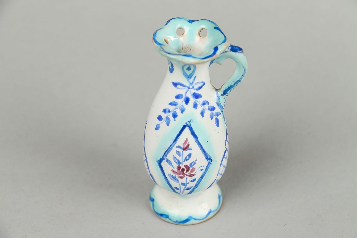 Super tiny 3 inches ceramic handmade vase in floral design 0,09 lb photo 2