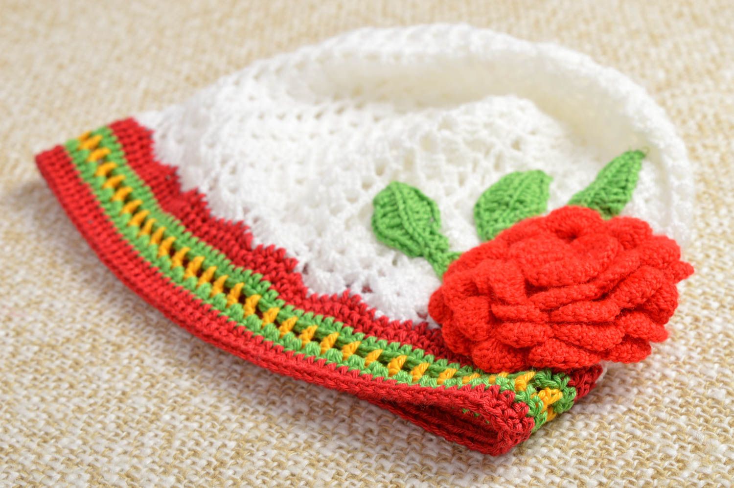 Handmade beautiful crocheted cap cotton warm hat for kids children accessory photo 1