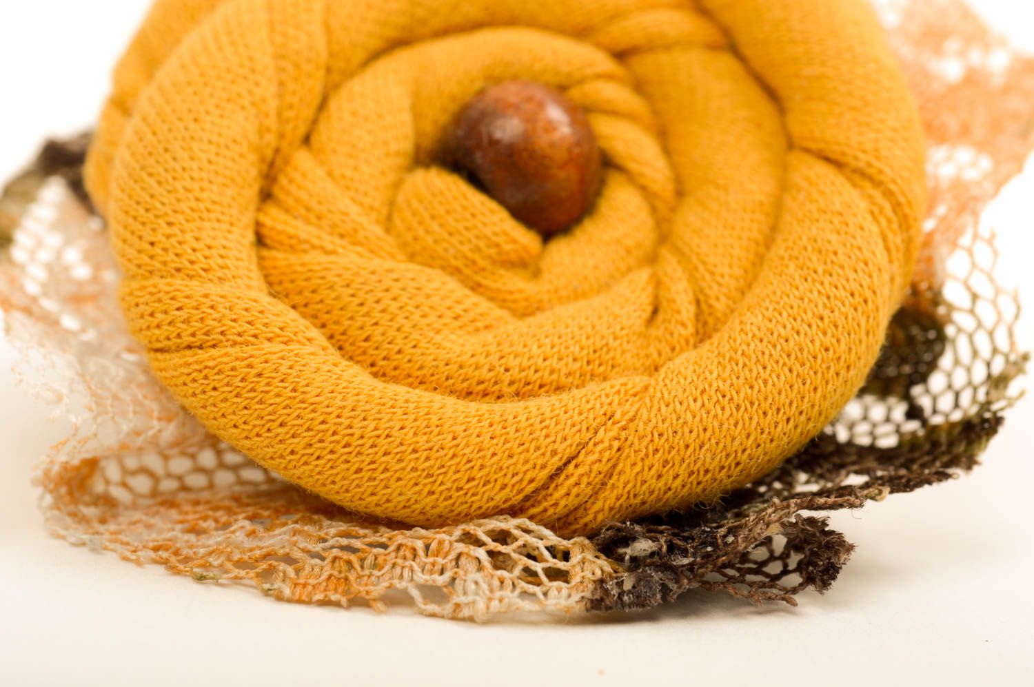 Женское кольцо украшение ручной работы украшение из ткани желтое кольцо крупное фото 4