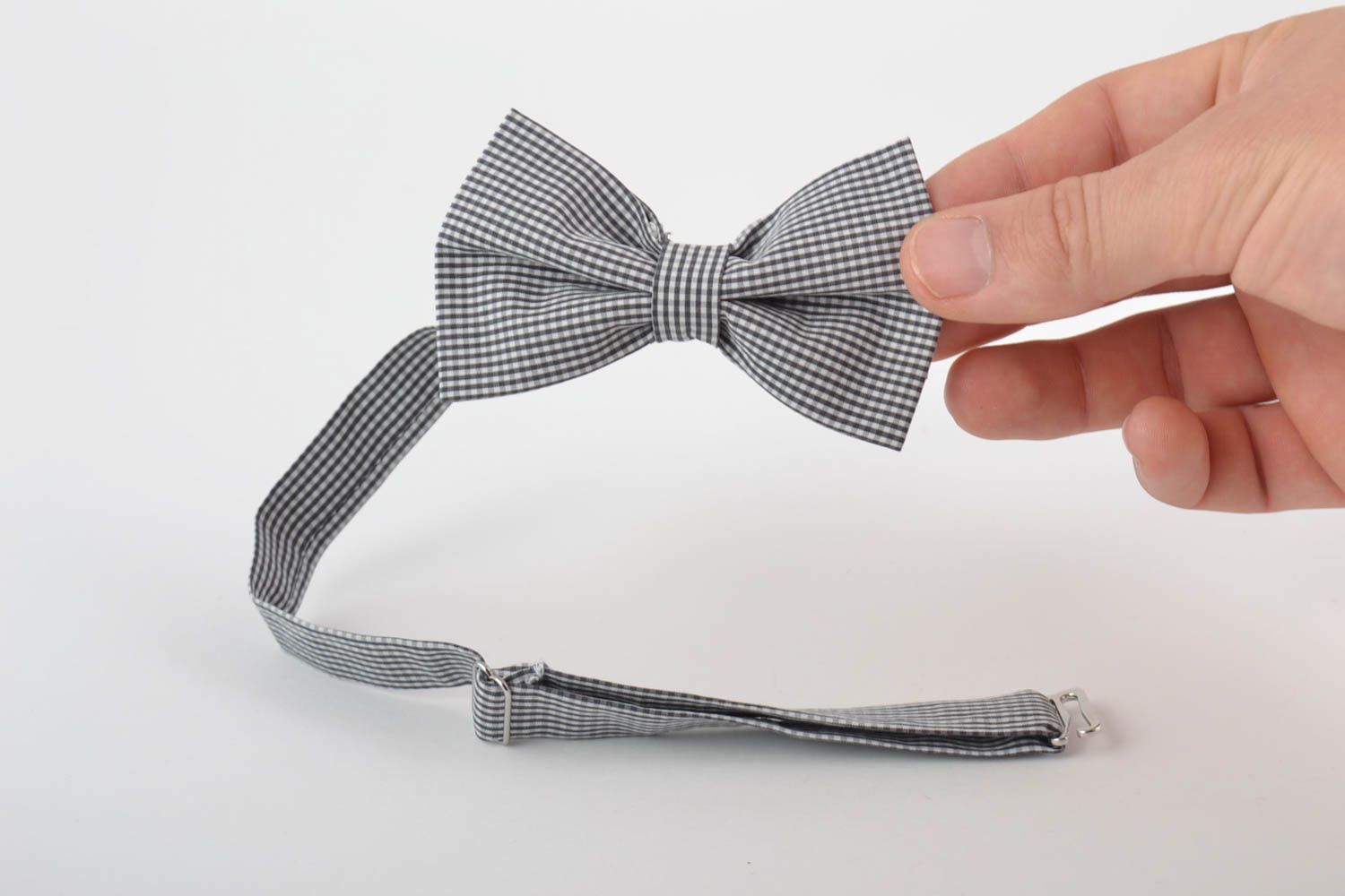 Beautiful children's handmade designer fabric bow tie checkered black and white photo 4