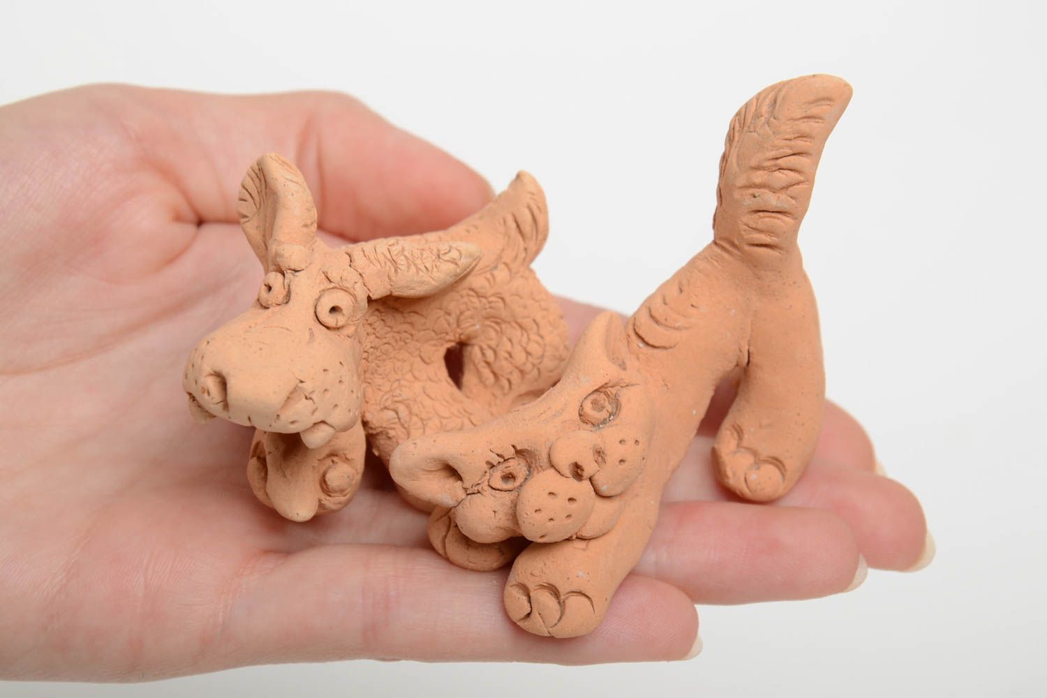 Beautiful handmade designer clay animal figurines set 2 pieces cat and dog photo 5