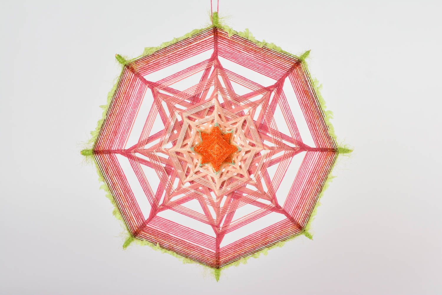 Orange rosa Wand Mandala handmade Deko Hänger Wohn Accessoire aus Holz grell foto 1