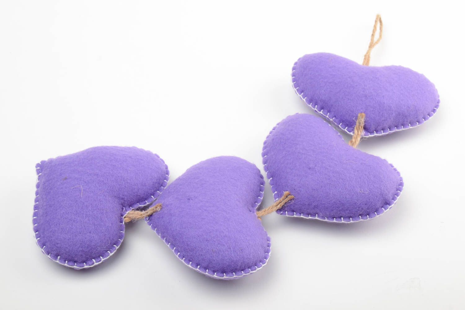 Handmade designer interior garland with soft violet felt fabric hearts Love photo 4