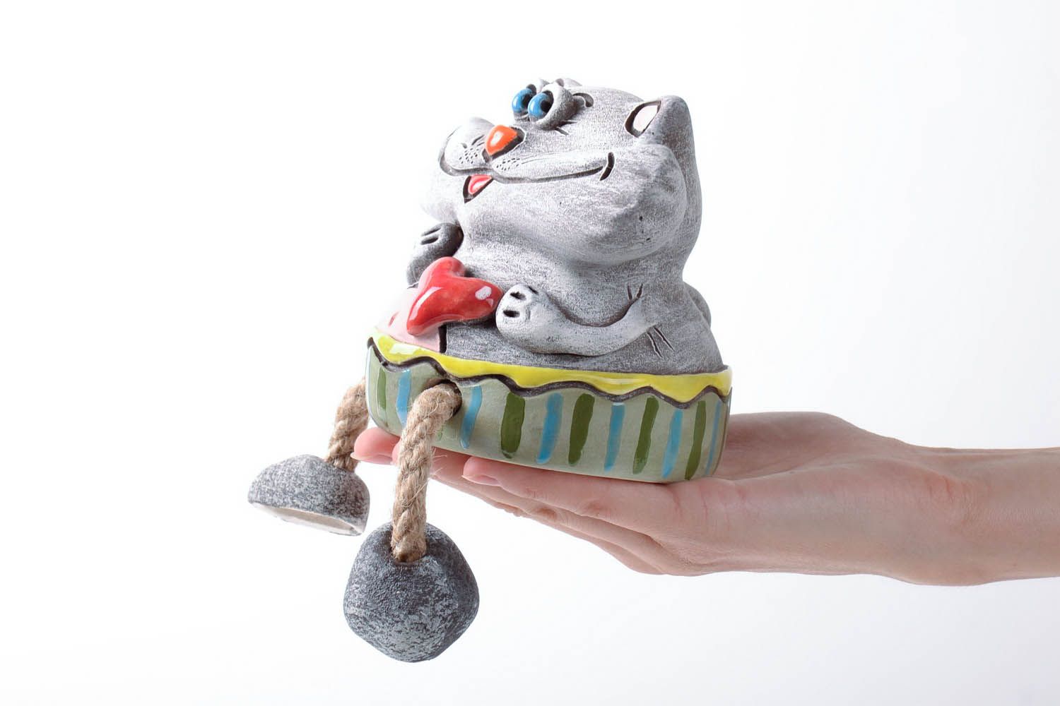 Handmade clay money box in the shape of a cat photo 5