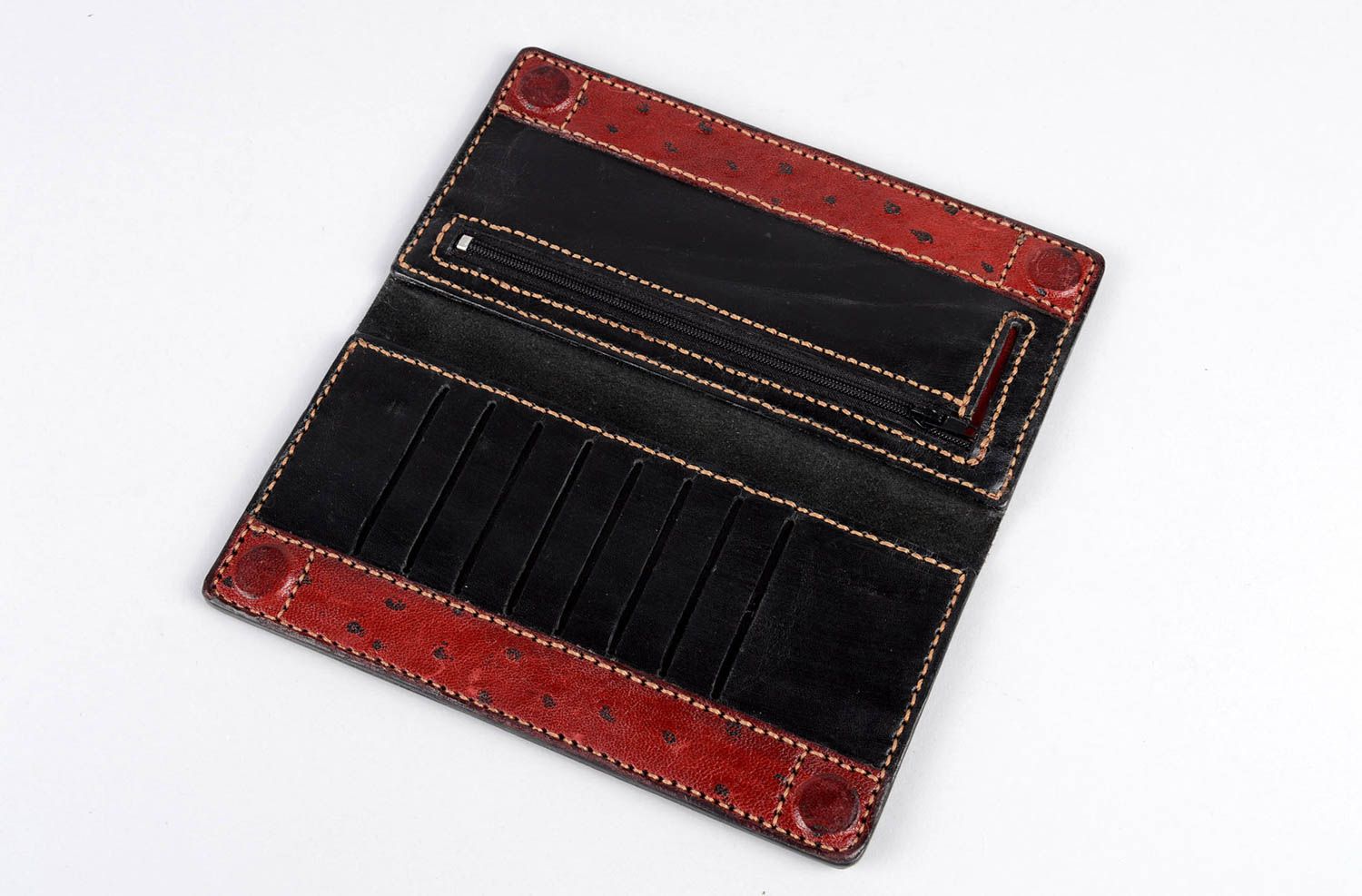 Handmade Frauen Geldbörse Portemonnaie aus Leder großer Geldbeutel schwarz foto 2
