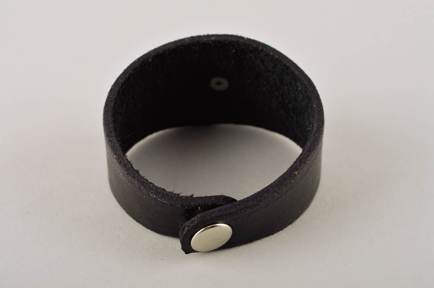 Bracelet cuir Bijoux fait main large noir unisexe Accessoires cuir Scarabée photo 4