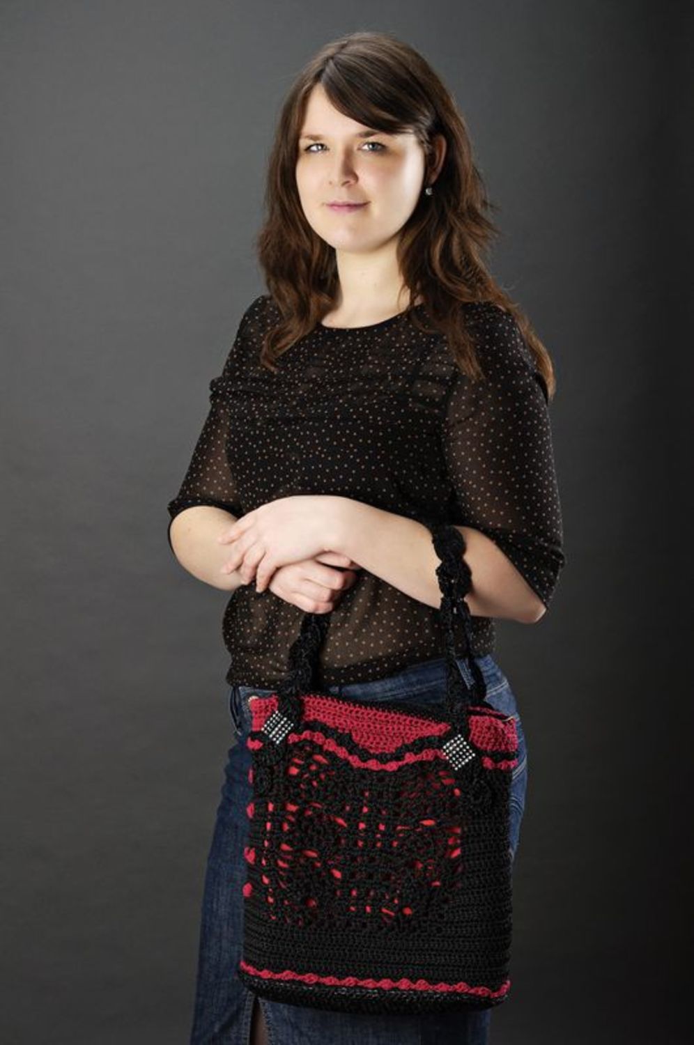 Black knitted women's purse photo 4