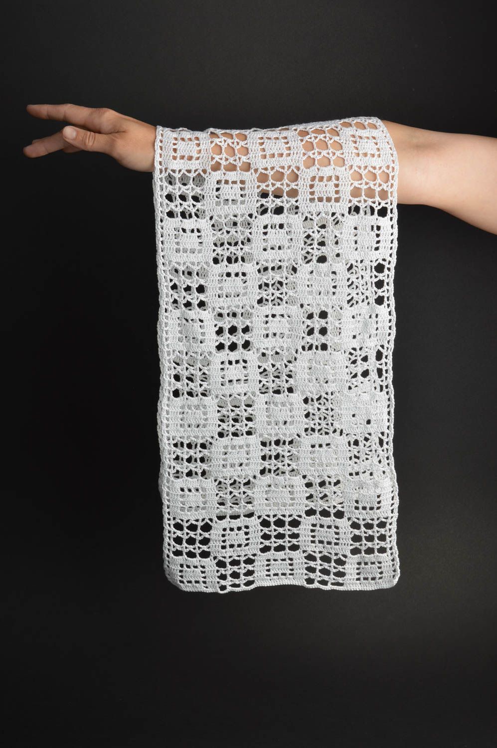 Unique handmade delicate white rectangular table napkin made of cotton photo 5