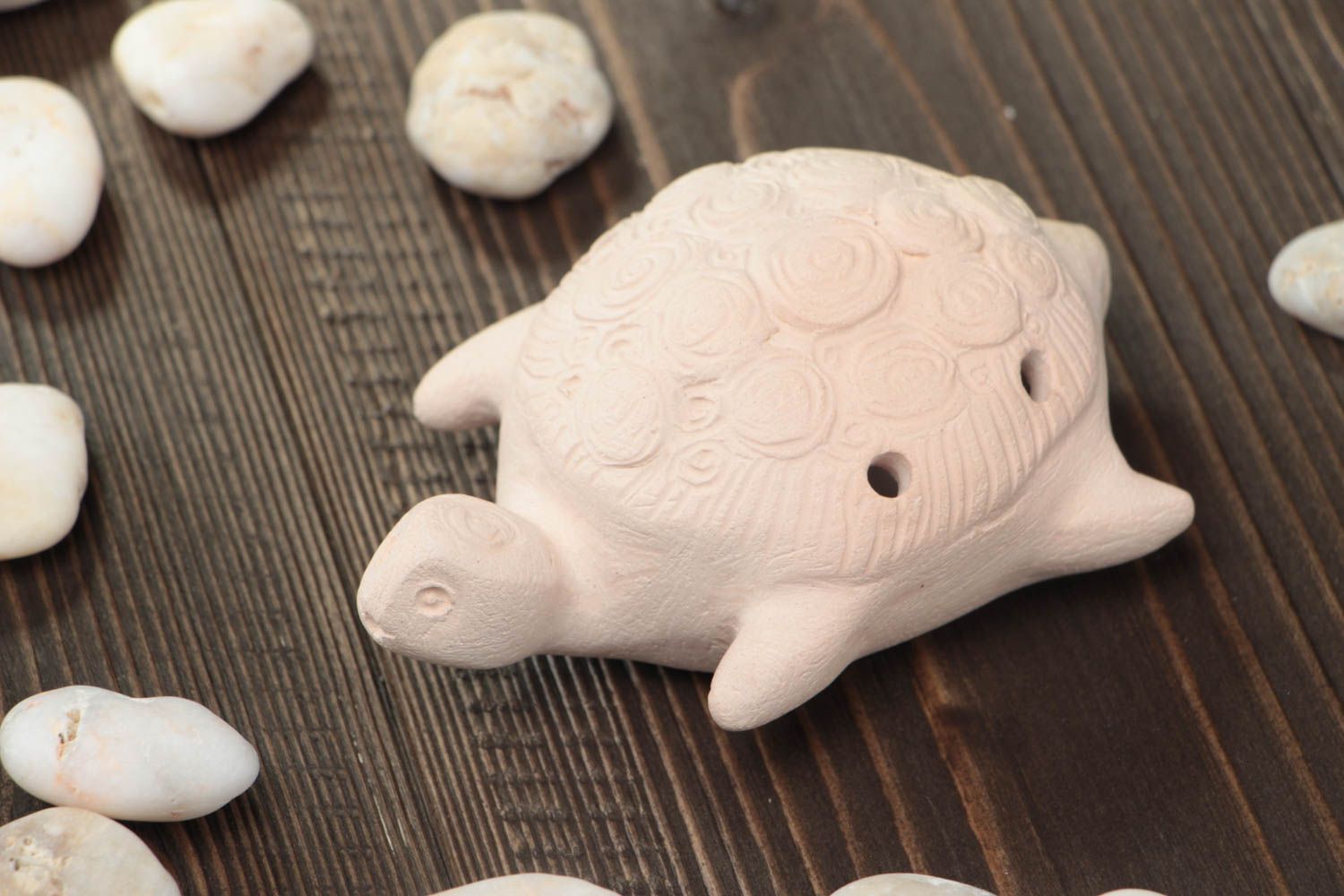Handmade decorative small light ceramic ocarina in the shape of turtle  photo 1