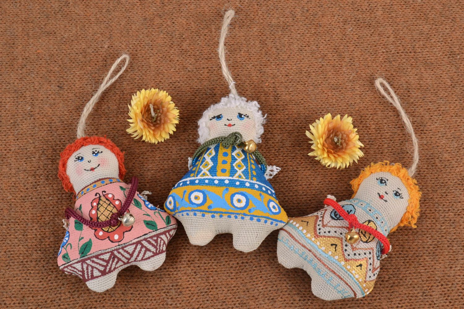 Set of handmade flavored fabric soft interior pendants 3 pieces Angels photo 1