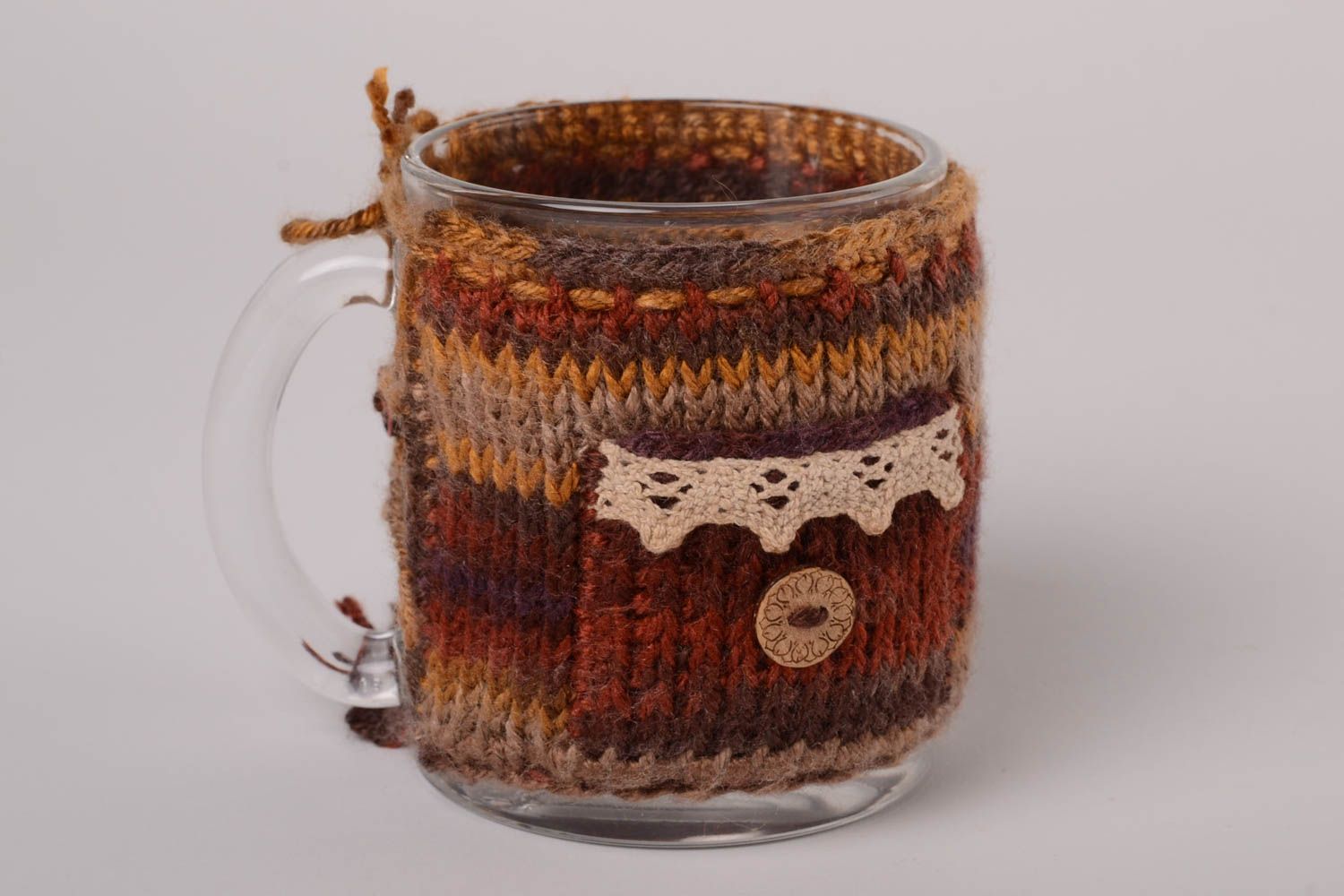 Couvre-tasse tricot fait main Pull pour mug cadeau original crochet fils photo 1