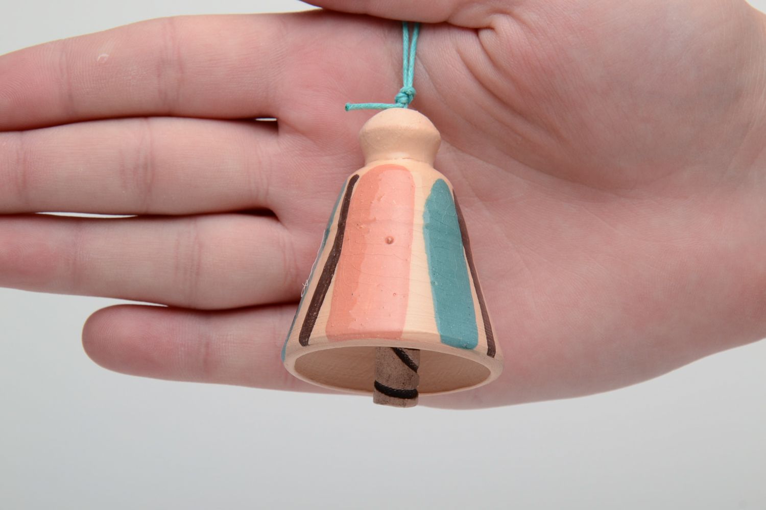 Handmade ceramic bell painted with enamels on cord photo 5