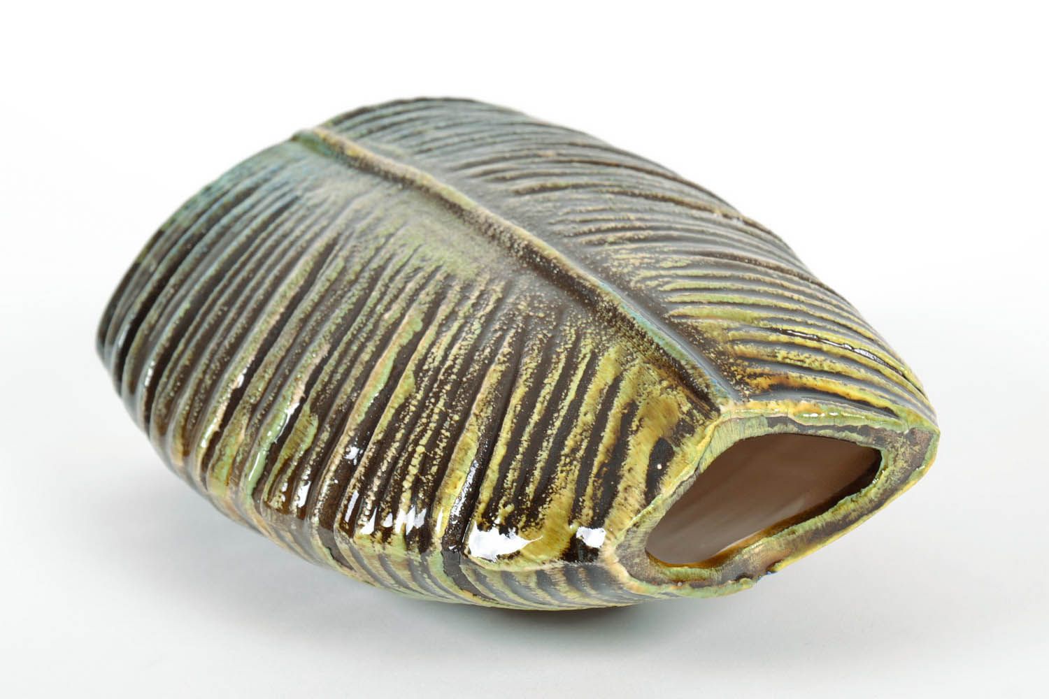 Vaso de cerâmica de mesa Folhas de palmeira foto 3