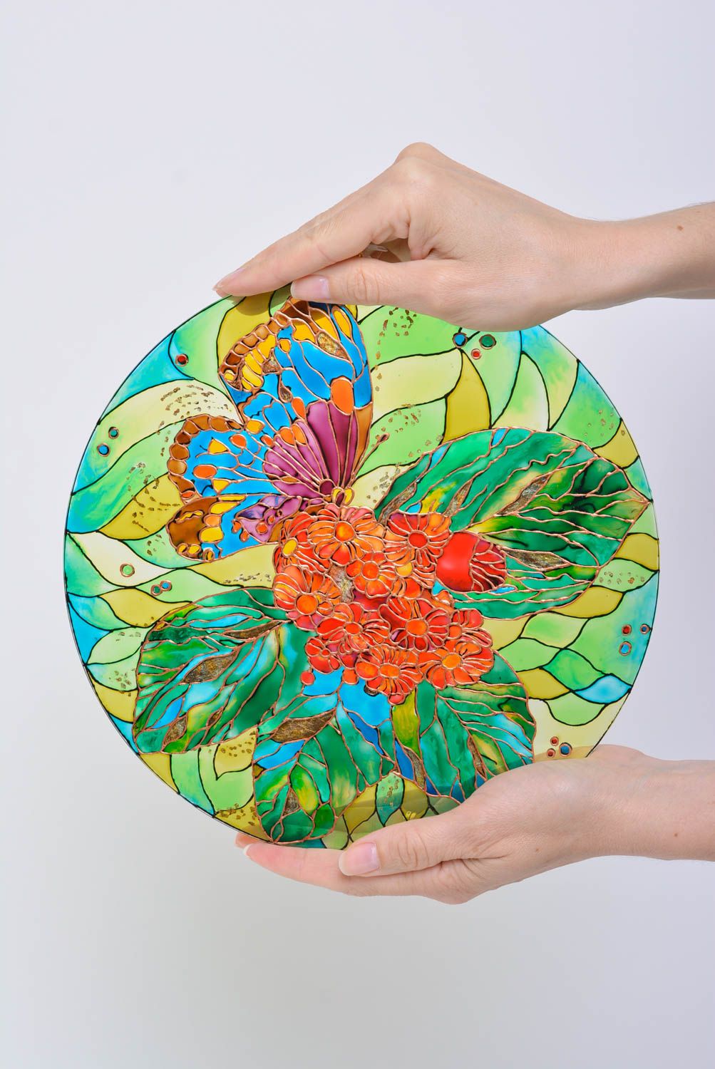 Decorative glass plate adorned with stained glass paints bright interior decor photo 5