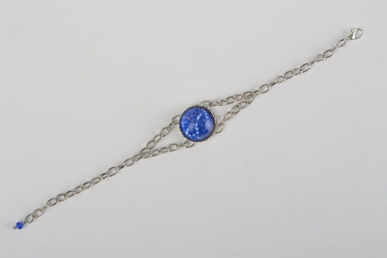 Unusual beautiful blue handmade metal bracelet with Scorpio zodiac sign photo 3