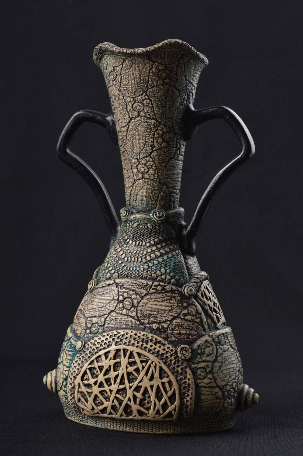 Vase fait main Déco maison en argile deux anses ornementé original Cadeau femme photo 1