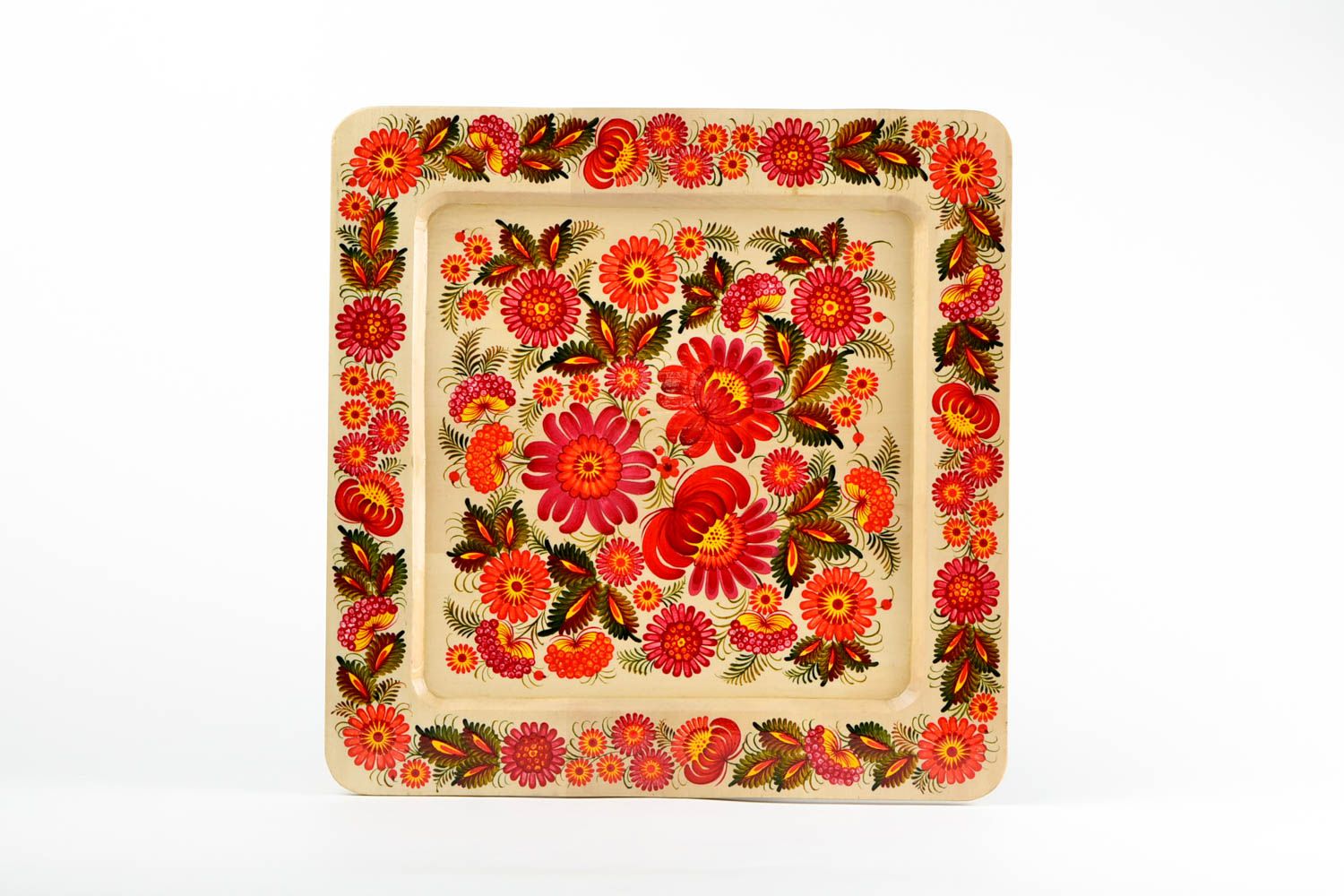Assiette murale décorative faite main carrée en bois à motif floral Déco maison photo 4