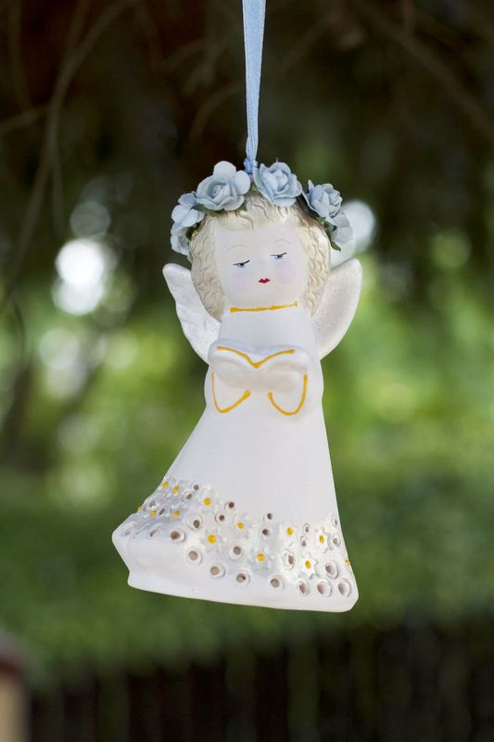 Колокольчик керамический подвеска декоративная Ангелок в веночке фото 4