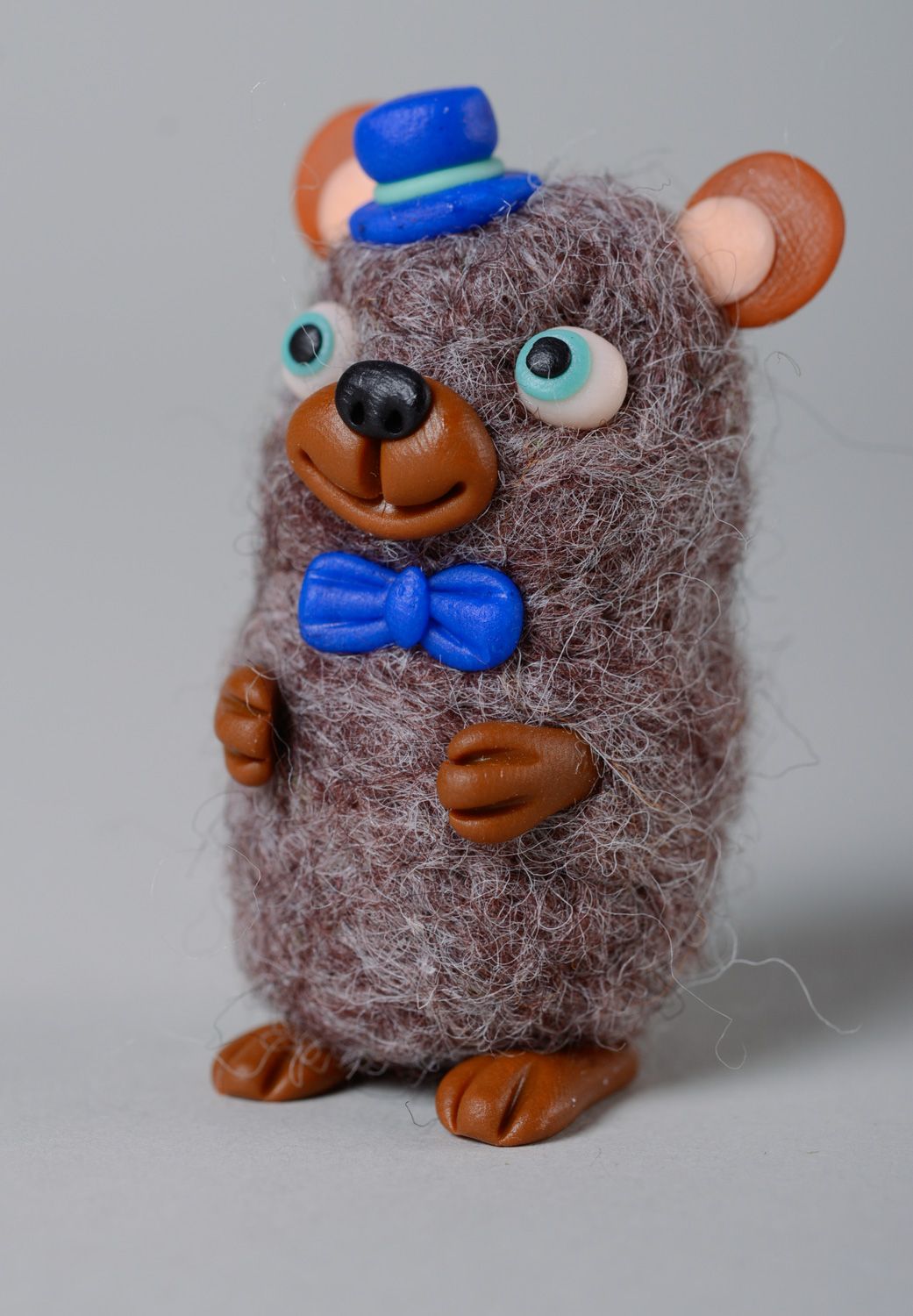Homemade felted wool figurine with polymer clay photo 2