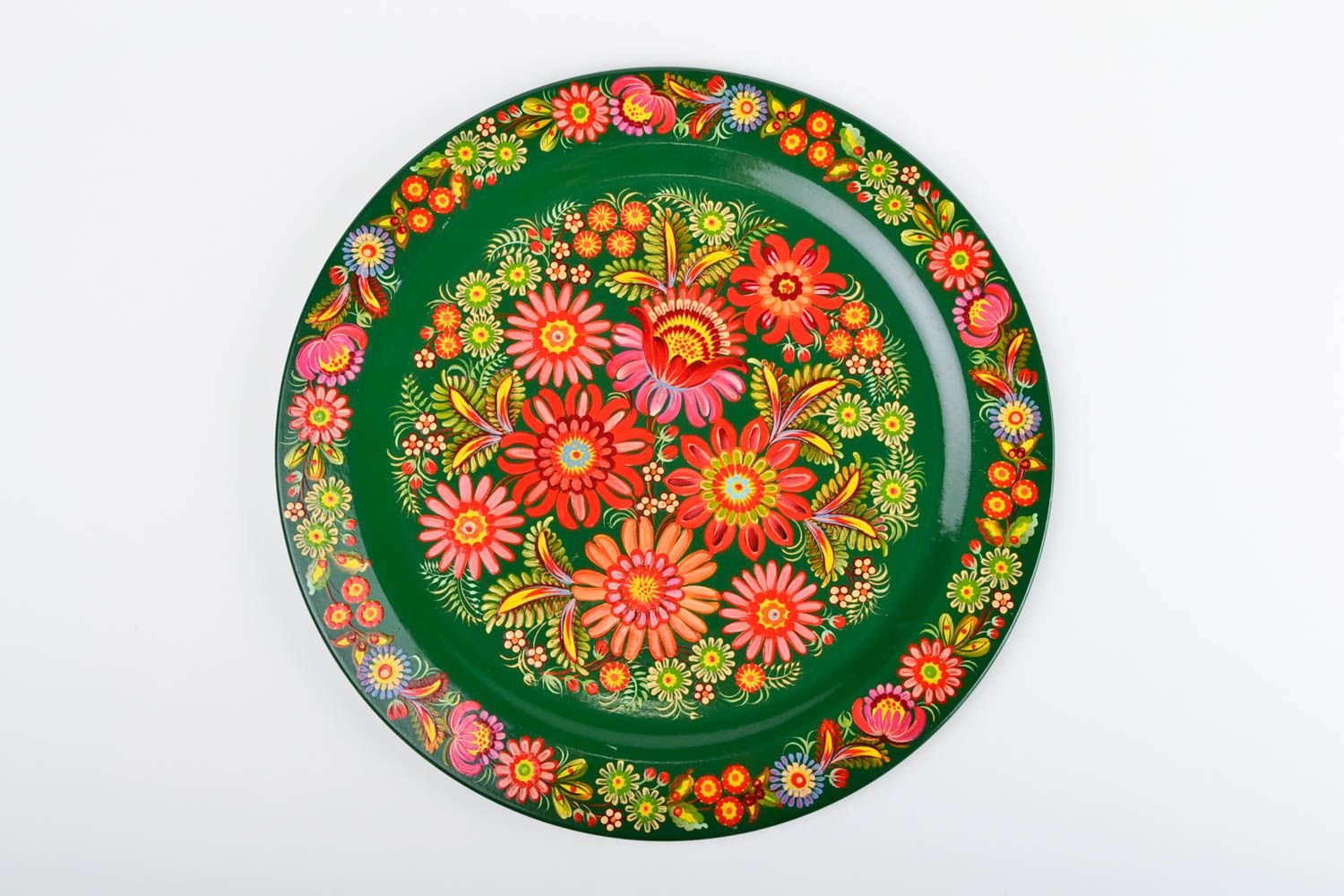 Декор на стену хэнд мэйд зеленая круглая декоративная тарелка расписная посуда фото 4