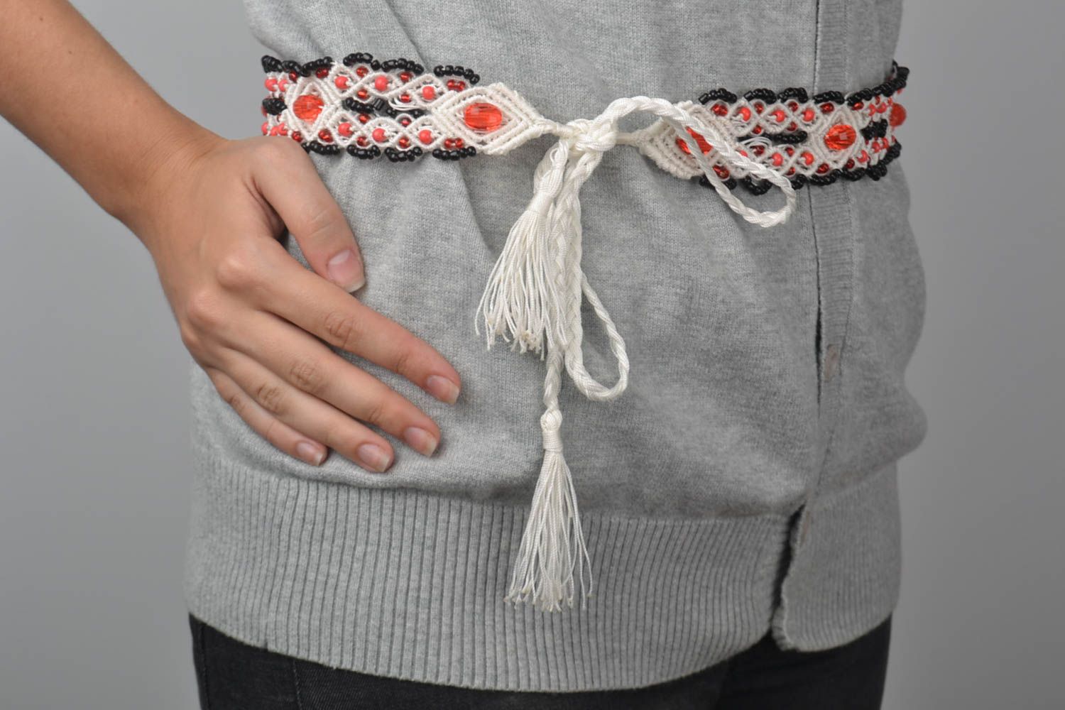 Stylish handmade macrame belt woven textile belt accessories for girls photo 1