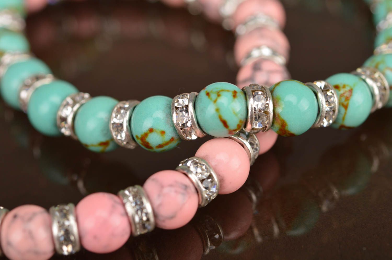 Bracelets en perles fantaisie faits main rose et vert 2 accessoires bijoux photo 4