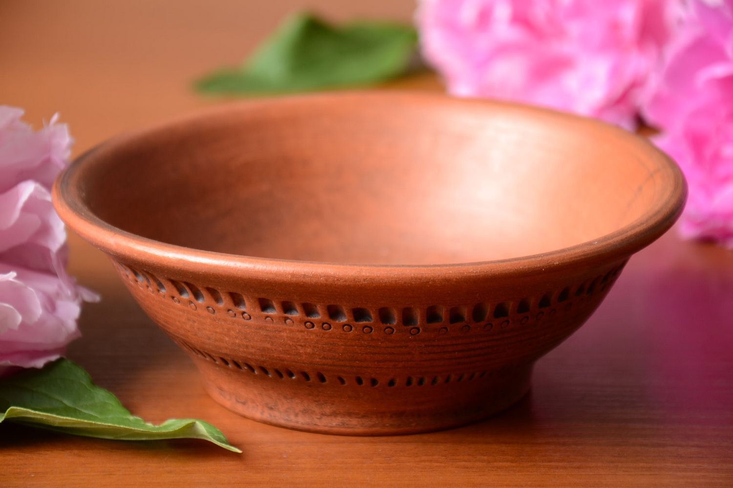Beautiful handmade designer brown clay bowl for first courses 350 ml photo 1