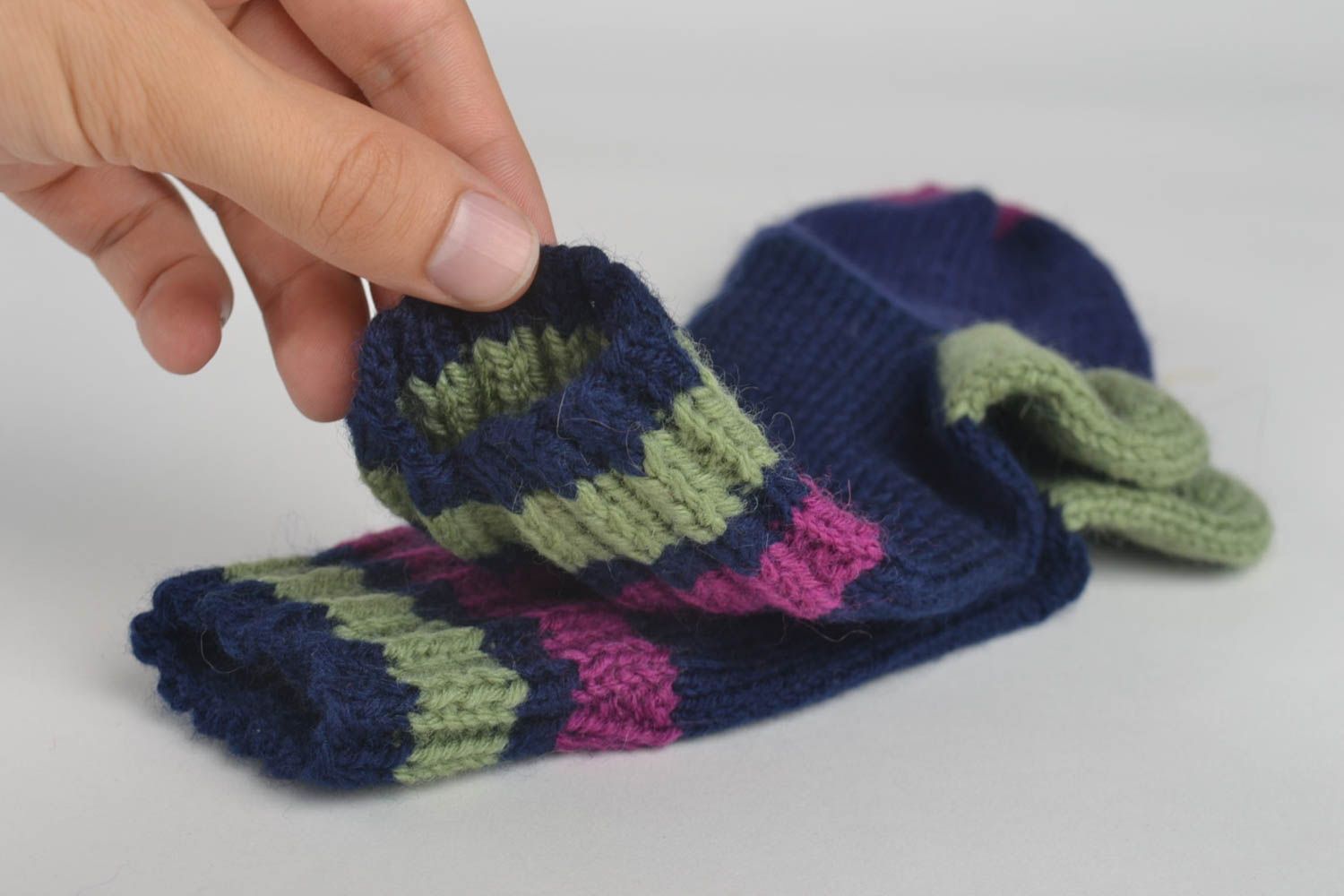 Handgestrickte Socken Damen Wollsocken Geschenk für Frau dunkelblau originell  foto 5